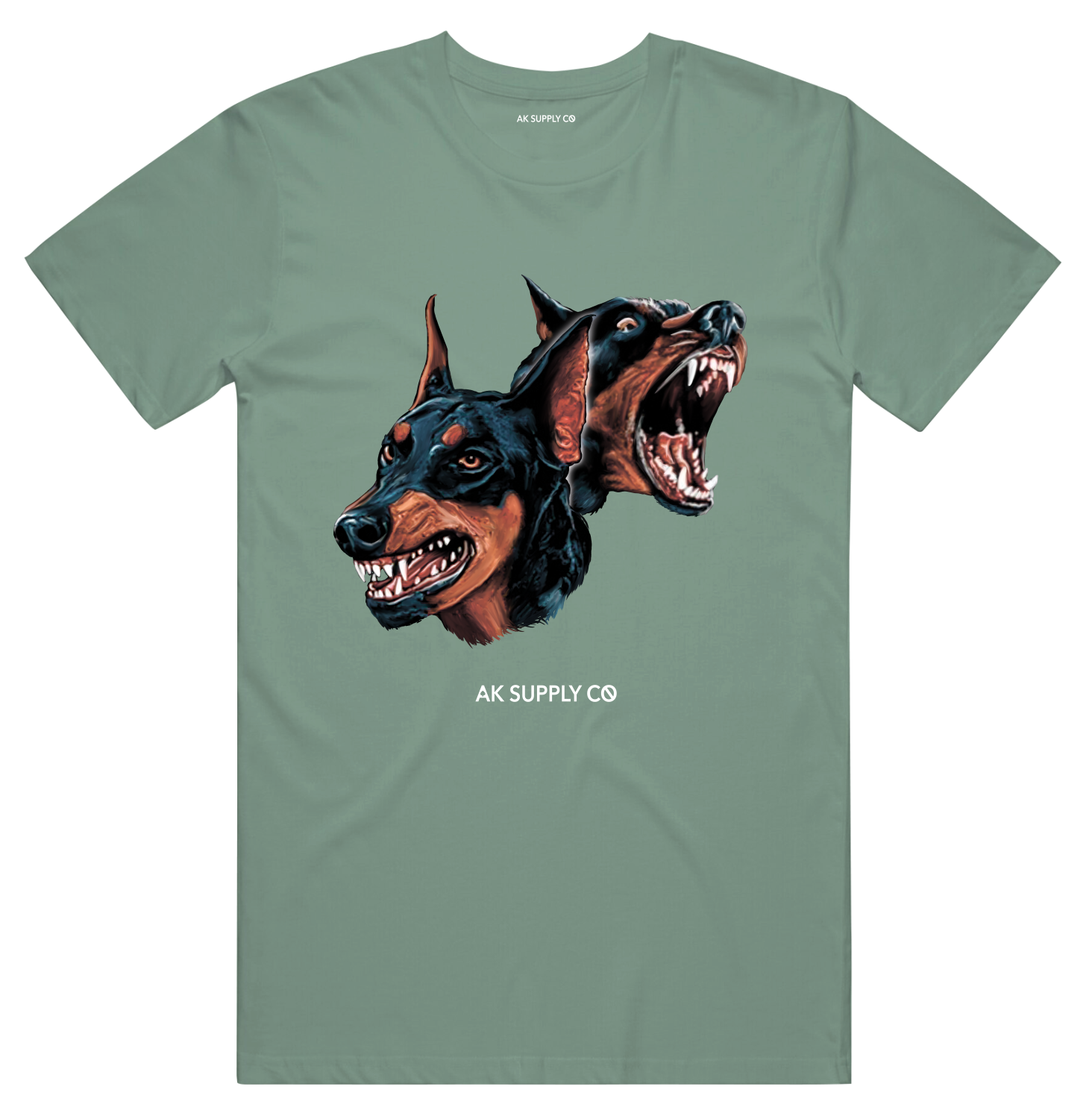 AKSupply 2 Dogs T-Shirt, Front, Sage